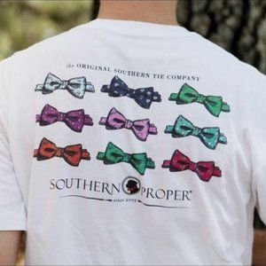 Southern Proper T-Shirt Bow Ties 100% Cotton White Short Sleeve Tee Men's Small